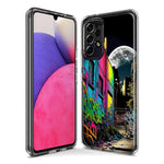 Samsung Galaxy A22 5G Urban City Full Moon Graffiti Painting Art Hybrid Protective Phone Case Cover