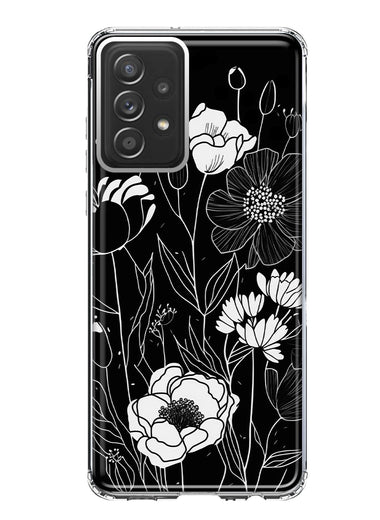 Samsung Galaxy A52 Line Drawing Art White Floral Flowers Hybrid Protective Phone Case Cover
