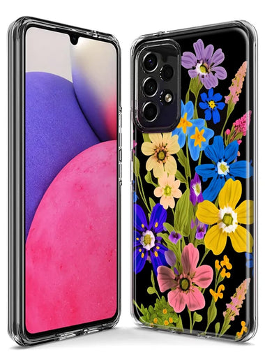 Samsung Galaxy J7 J737 Blue Yellow Vintage Spring Wild Flowers Floral Hybrid Protective Phone Case Cover
