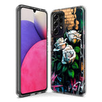 Samsung Galaxy Z Flip 4 White Roses Graffiti Wall Art Painting Hybrid Protective Phone Case Cover