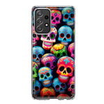 Samsung Galaxy A32 5G Halloween Spooky Colorful Day of the Dead Skulls Hybrid Protective Phone Case Cover