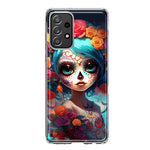 Samsung Galaxy A32 5G Halloween Spooky Colorful Day of the Dead Skull Girl Hybrid Protective Phone Case Cover