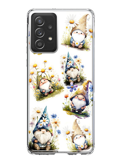 Samsung Galaxy A53 Cute White Blue Daisies Gnomes Hybrid Protective Phone Case Cover