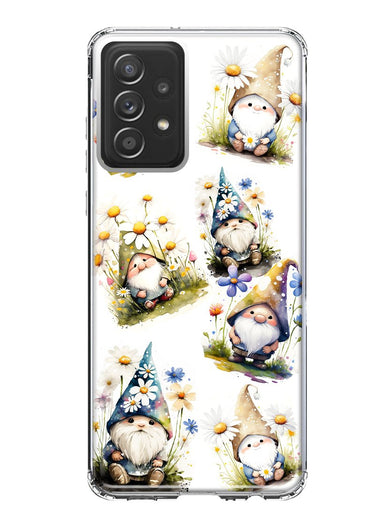 Samsung Galaxy A52 Cute White Blue Daisies Gnomes Hybrid Protective Phone Case Cover