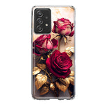 Samsung Galaxy A52 Romantic Elegant Gold Marble Red Roses Double Layer Phone Case Cover