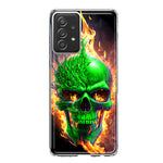 Samsung Galaxy A52 Green Flaming Skull Burning Fire Double Layer Phone Case Cover
