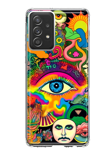 Samsung Galaxy A53 Neon Rainbow Psychedelic Trippy Hippie Multiple Eyes Hybrid Protective Phone Case Cover