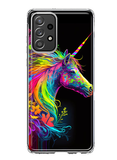 Samsung Galaxy A53 Neon Rainbow Glow Unicorn Floral Hybrid Protective Phone Case Cover