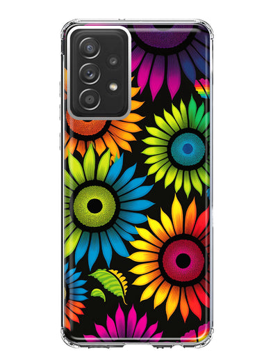 Samsung Galaxy A52 Neon Rainbow Glow Sunflowers Colorful Floral Pink Purple Double Layer Phone Case Cover