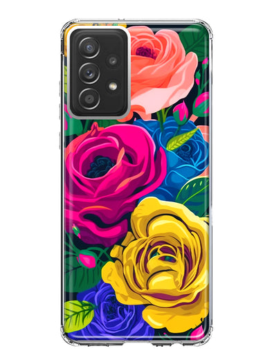Samsung Galaxy A52 Vintage Pastel Abstract Colorful Pink Yellow Blue Roses Double Layer Phone Case Cover