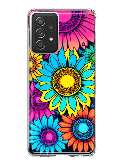 Samsung Galaxy A52 Vintage Colorful Abstract Sunflowers Floral Double Layer Phone Case Cover