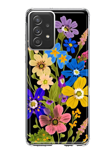Samsung Galaxy A52 Blue Yellow Vintage Spring Wild Flowers Floral Hybrid Protective Phone Case Cover