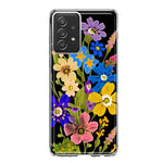 Samsung Galaxy A52 Blue Yellow Vintage Spring Wild Flowers Floral Hybrid Protective Phone Case Cover