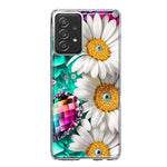 Samsung Galaxy A52 Colorful Crystal White Daisies Rainbow Gems Teal Double Layer Phone Case Cover