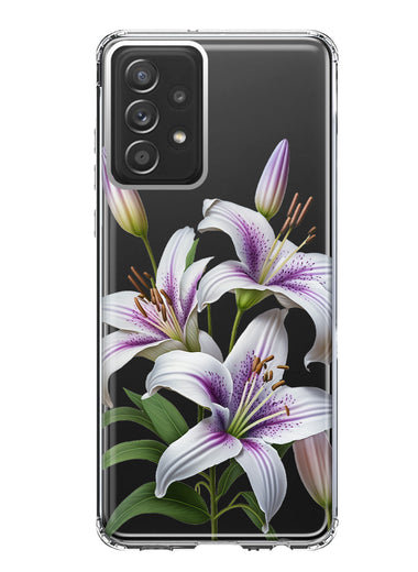 Samsung Galaxy A52 White Lavender Lily Purple Flowers Floral Hybrid Protective Phone Case Cover
