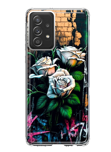 Samsung Galaxy A33 5G White Roses Graffiti Wall Art Painting Hybrid Protective Phone Case Cover