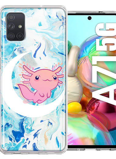 Samsung Galaxy A71 4G Pink Axolotl Moon Mable Design Double Layer Phone Case Cover