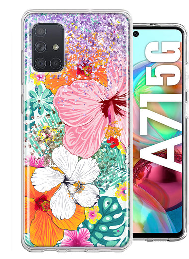 Samsung Galaxy A71 5G Hawaiian Vibes Hibiscus Flowers Monstera Vacation Summer Hybrid Protective Phone Case Cover