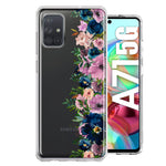 Samsung Galaxy A71 5G Navy Blue Summer Watercolor Floral Classic Purple Flowers Hybrid Protective Phone Case Cover