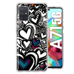 Samsung Galaxy A71 4G Black White Hearts Love Graffiti Hybrid Protective Phone Case Cover