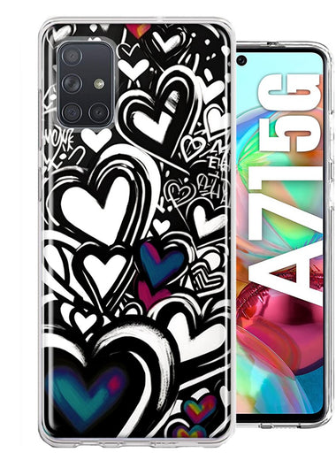 Samsung Galaxy A71 5G Black White Hearts Love Graffiti Hybrid Protective Phone Case Cover