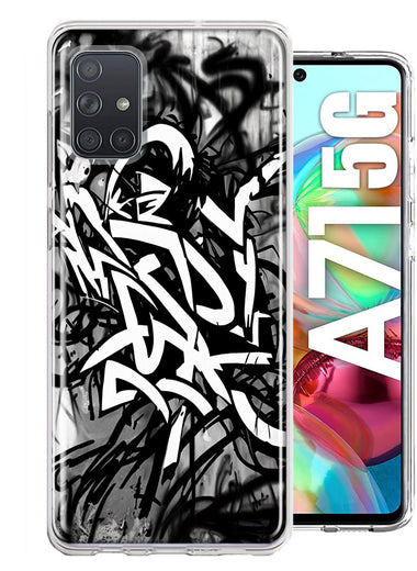 Samsung Galaxy A71 5G Black White Urban Graffiti Hybrid Protective Phone Case Cover