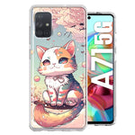 Samsung Galaxy A71 4G Kawaii Manga Pink Cherry Blossom Cute Cat Hybrid Protective Phone Case Cover