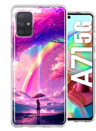Samsung Galaxy A71 5G Kawaii Manga Pink Cherry Blossom Japanese Rainbow Girl Hybrid Protective Phone Case Cover