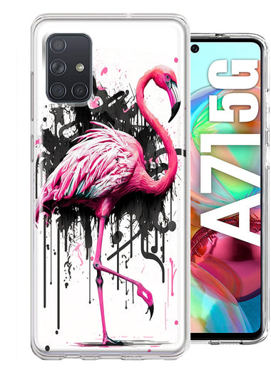 Samsung Galaxy A71 5G Pink Flamingo Painting Graffiti Hybrid Protective Phone Case Cover