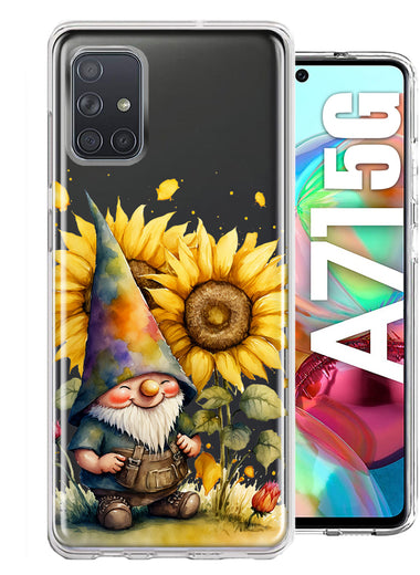 Samsung Galaxy A71 5G Cute Gnome Sunflowers Clear Hybrid Protective Phone Case Cover