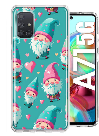 Samsung Galaxy A71 5G Turquoise Pink Hearts Gnomes Hybrid Protective Phone Case Cover