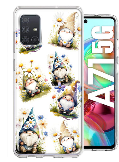 Samsung Galaxy A71 5G Cute White Blue Daisies Gnomes Hybrid Protective Phone Case Cover