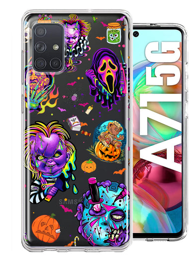 Samsung Galaxy A71 4G Cute Halloween Spooky Horror Scary Neon Characters Hybrid Protective Phone Case Cover