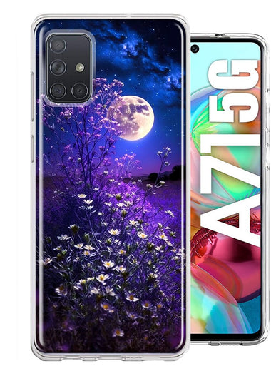 Samsung Galaxy A71 5G Spring Moon Night Lavender Flowers Floral Hybrid Protective Phone Case Cover