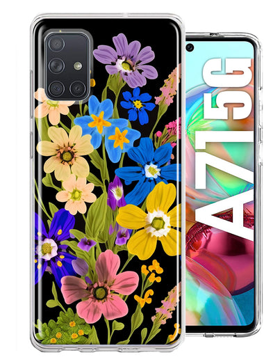Samsung Galaxy A71 5G Blue Yellow Vintage Spring Wild Flowers Floral Hybrid Protective Phone Case Cover