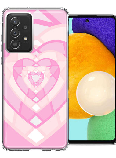 Samsung Galaxy A72 Pink Gem Hearts Design Double Layer Phone Case Cover