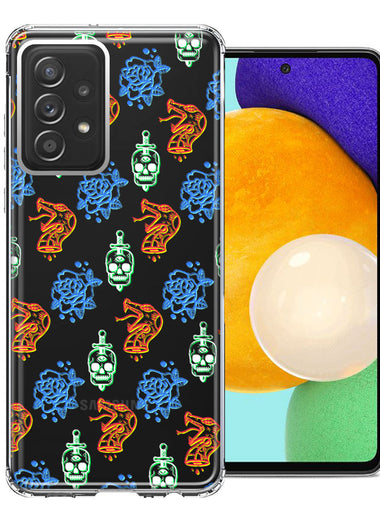 Samsung Galaxy A72 Snakes Skulls Roses Design Double Layer Phone Case Cover