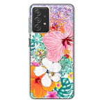 Samsung Galaxy A72 Hawaiian Vibes Hibiscus Flowers Monstera Vacation Summer Hybrid Protective Phone Case Cover