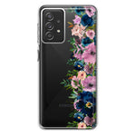 Samsung Galaxy A72 Navy Blue Summer Watercolor Floral Classic Purple Flowers Hybrid Protective Phone Case Cover