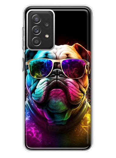 Samsung Galaxy A72 Neon Rainbow Glow Bulldog Hybrid Protective Phone Case Cover