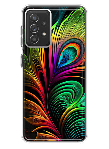Samsung Galaxy A72 Neon Rainbow Glow Peacock Feather Hybrid Protective Phone Case Cover