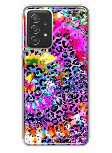 Samsung Galaxy A72 Vibrant Pink Purple Tie Dye Summer Leopard Swirl Rainbow Hybrid Protective Phone Case Cover