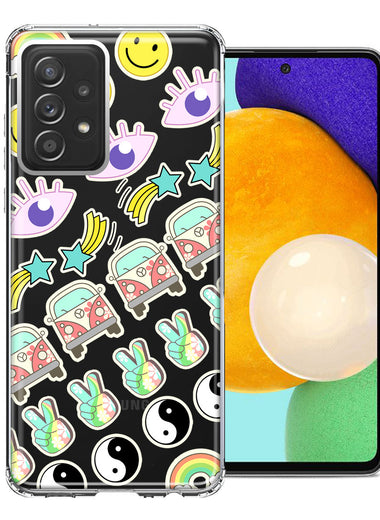 Samsung Galaxy A72 70's Yin Yang Hippie Happy Peace Stars Design Double Layer Phone Case Cover