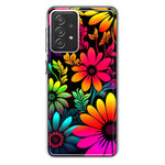 Samsung Galaxy A72 Neon Rainbow Glow Colorful Abstract Flowers Floral Hybrid Protective Phone Case Cover