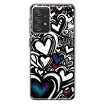 Samsung Galaxy A72 Black White Hearts Love Graffiti Hybrid Protective Phone Case Cover