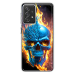 Samsung Galaxy A72 Blue Flaming Skull Burning Fire Double Layer Phone Case Cover