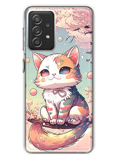 Samsung Galaxy A72 Kawaii Manga Pink Cherry Blossom Cute Cat Hybrid Protective Phone Case Cover