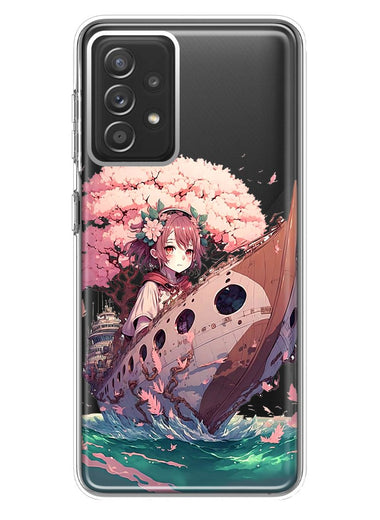 Samsung Galaxy A72 Kawaii Manga Pink Cherry Blossom Japanese Girl Boat Hybrid Protective Phone Case Cover