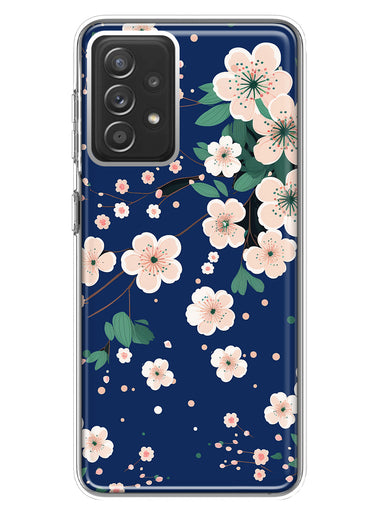 Samsung Galaxy A72 Kawaii Japanese Pink Cherry Blossom Navy Blue Hybrid Protective Phone Case Cover