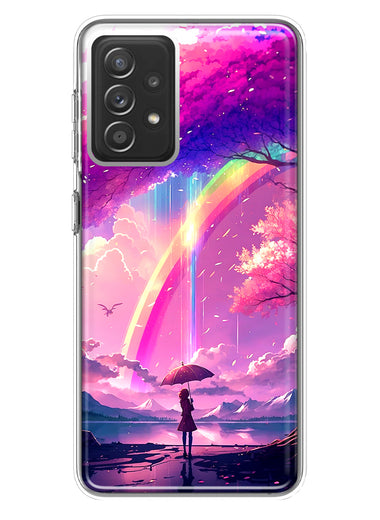 Samsung Galaxy A72 Kawaii Manga Pink Cherry Blossom Japanese Rainbow Girl Hybrid Protective Phone Case Cover